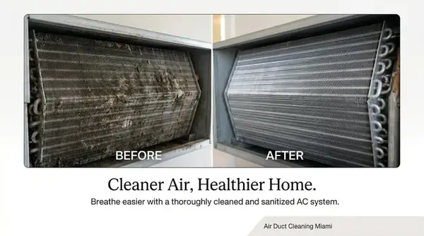 Before and after AC coil cleaning showing dramatic improvement in air quality — Air Duct Cleaning Miami