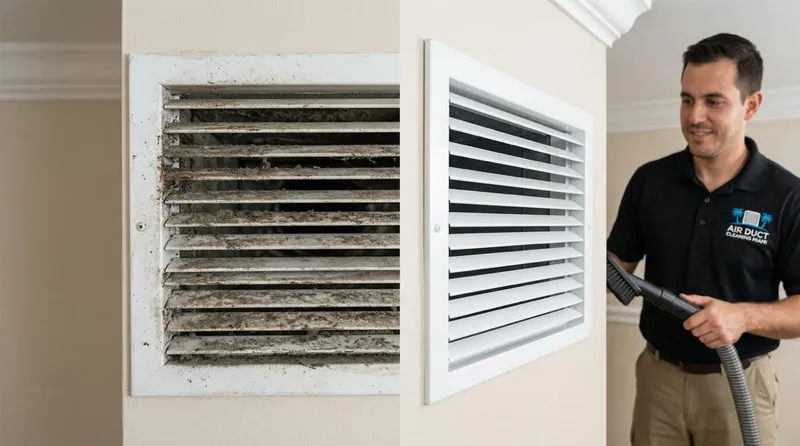 Central air system vent cleaning before and after by Air Duct Cleaning Miami technician