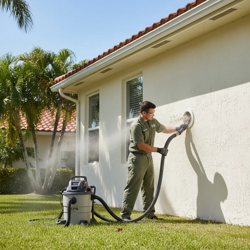 Technician cleaning dryer vent exterior