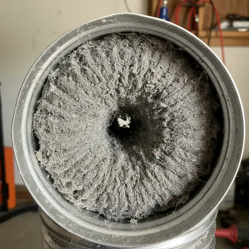 Severely clogged dryer vent full of compressed lint - fire hazard