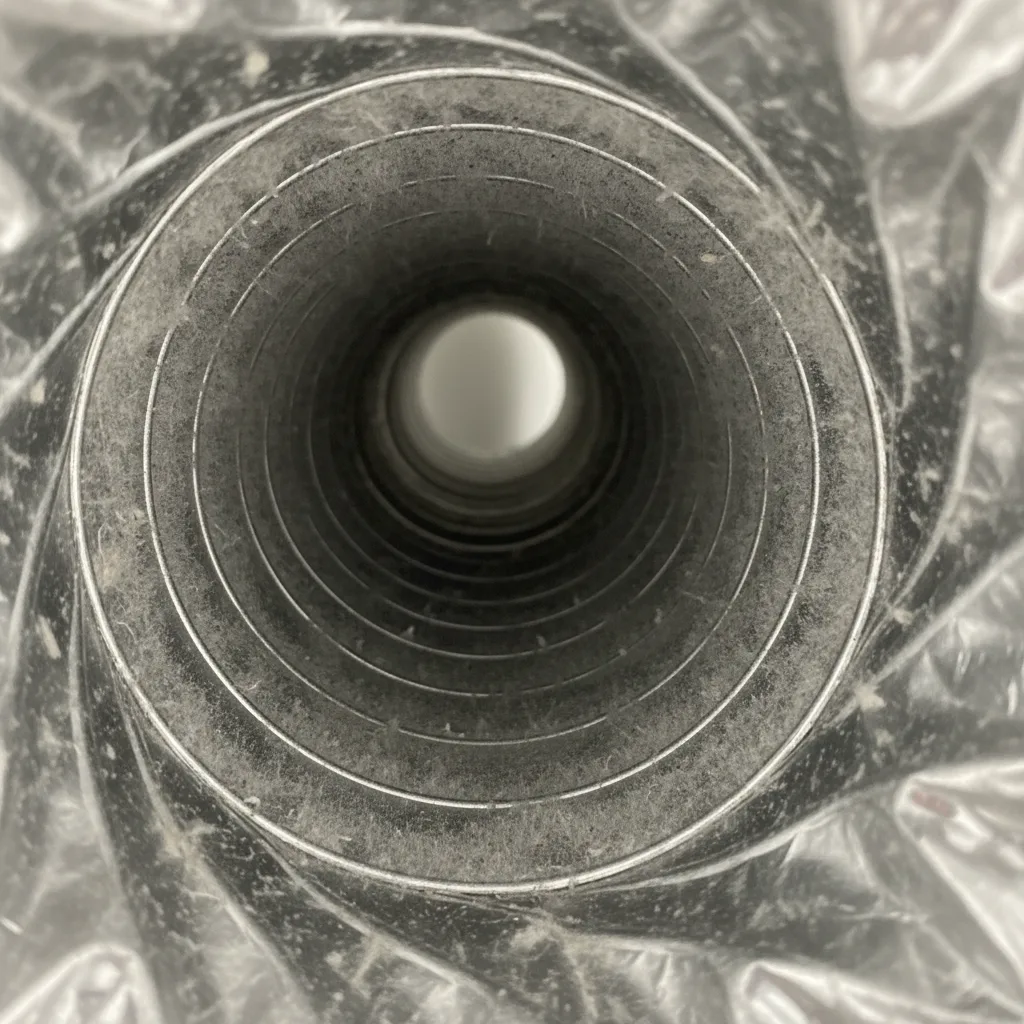 Dryer vent after 1 year without cleaning — lint starting to build up on duct walls