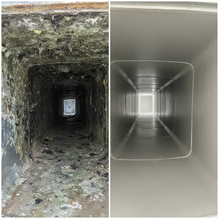 Before and after duct mold remediation in Weston FL — moldy duct vs clean sealed duct