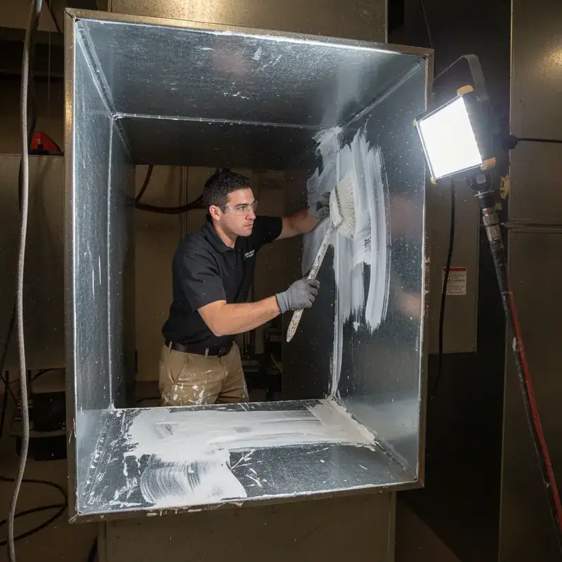 HVAC technician applying mold-resistant sealant inside air duct in Weston FL