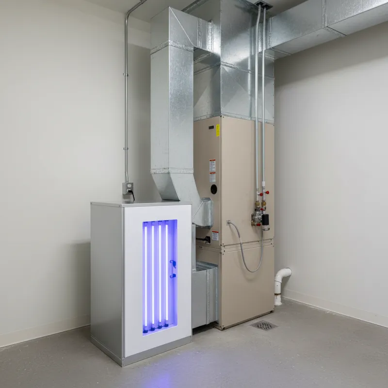 Hospital-grade air purification technology installed next to HVAC air handler in Weston FL